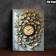 2D flat 1pc Ginko Leaf Wall Clock Modern Farmhouse Decor Living Room Bedroom Kitchen Accent Rustic Chic Gallery Wrapped Canvas Prints