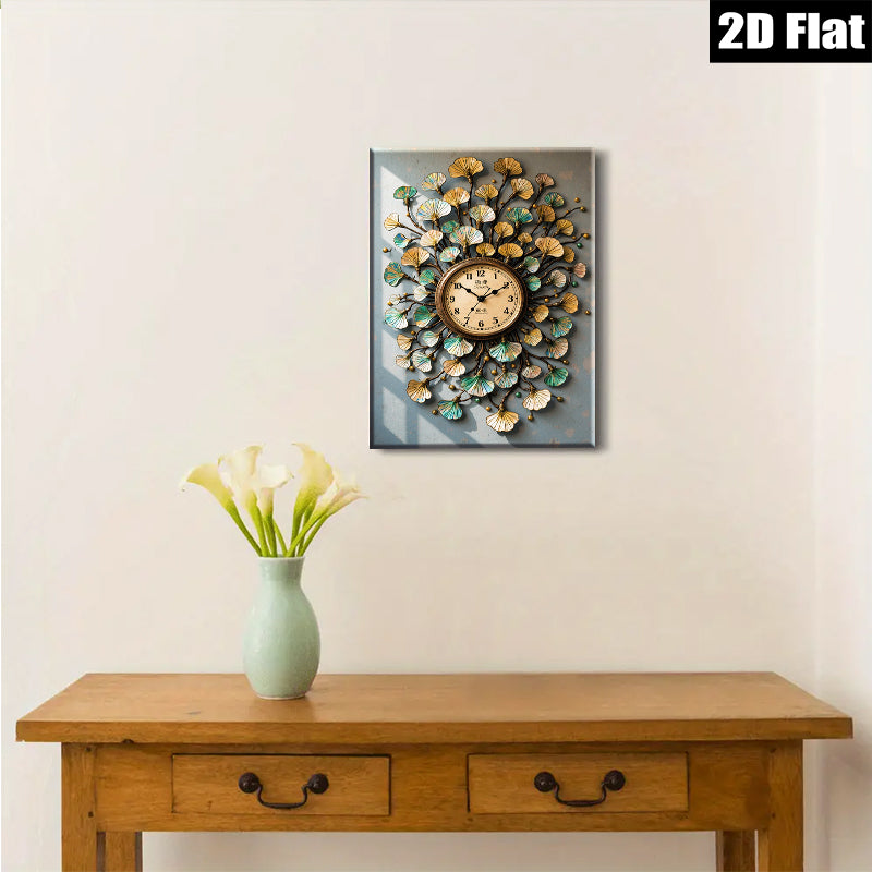 2D flat 1pc Ginko Leaf Wall Clock Modern Farmhouse Decor Living Room Bedroom Kitchen Accent Rustic Chic Gallery Wrapped Canvas Prints