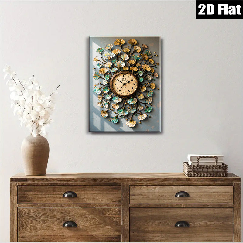 2D flat 1pc Ginko Leaf Wall Clock Modern Farmhouse Decor Living Room Bedroom Kitchen Accent Rustic Chic Gallery Wrapped Canvas Prints