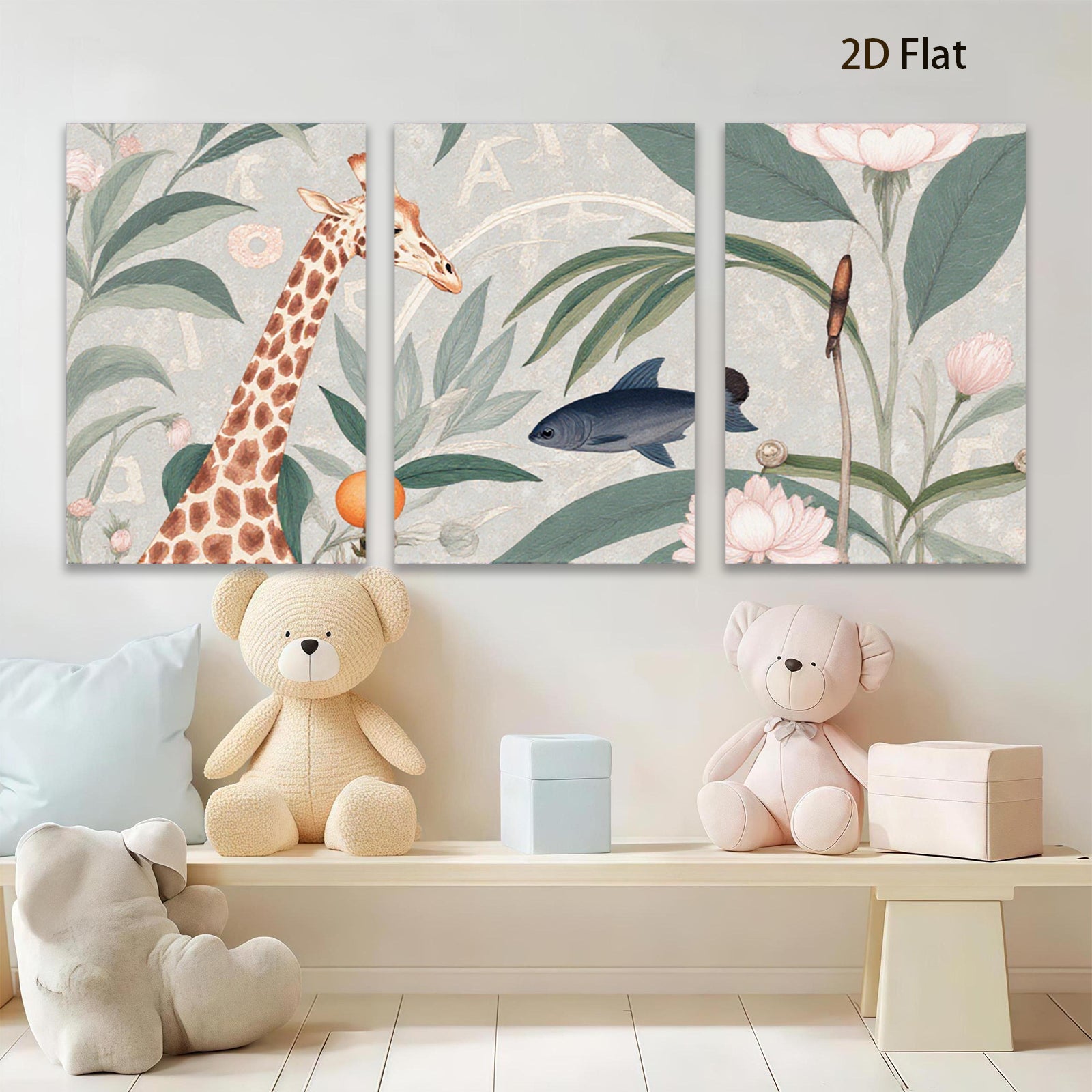 2D flat 1pc Giraffe bloom citrus botanical wall art decor for living room bedroom gallery wrapped canvas print modern farmhouse aesthetic
