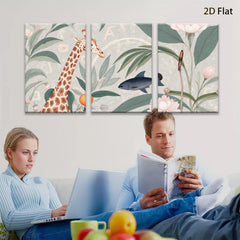2D flat 1pc Giraffe bloom citrus botanical wall art decor for living room bedroom gallery wrapped canvas print modern farmhouse aesthetic
