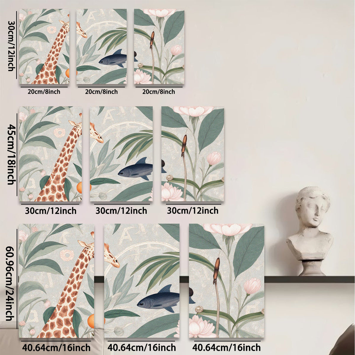 2D flat 1pc Giraffe bloom citrus botanical wall art decor for living room bedroom gallery wrapped canvas print modern farmhouse aesthetic