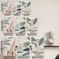 2D flat 1pc Giraffe bloom citrus botanical wall art decor for living room bedroom gallery wrapped canvas print modern farmhouse aesthetic