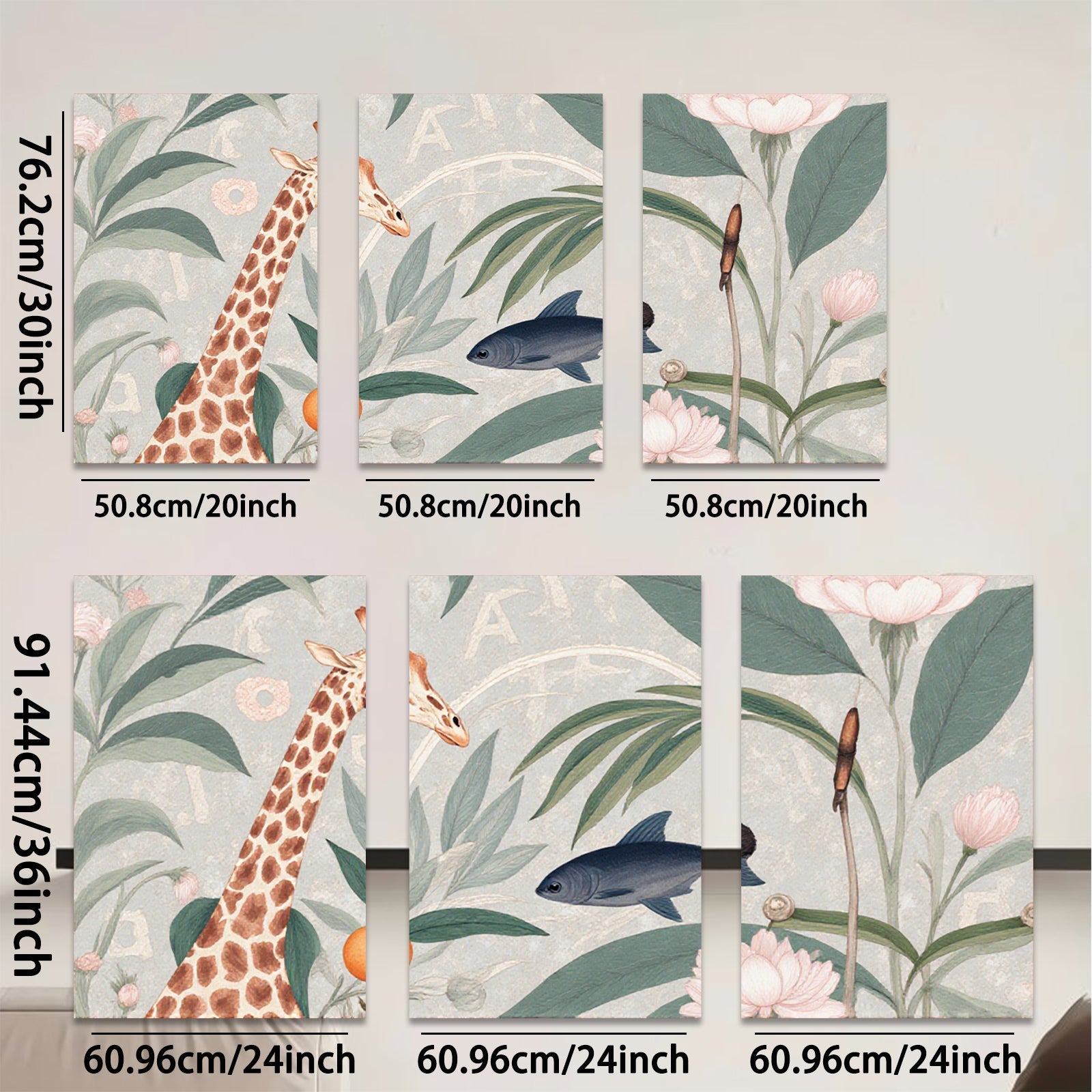 2D flat 1pc Giraffe bloom citrus botanical wall art decor for living room bedroom gallery wrapped canvas print modern farmhouse aesthetic