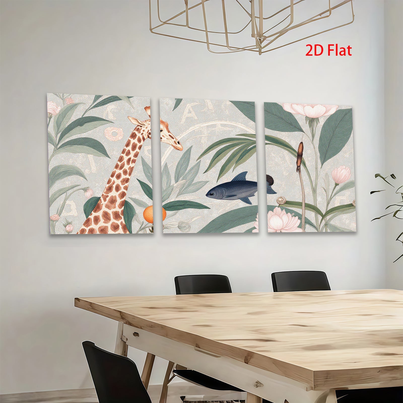 2D flat 1pc Giraffe bloom citrus botanical wall art decor for living room bedroom gallery wrapped canvas print modern farmhouse aesthetic