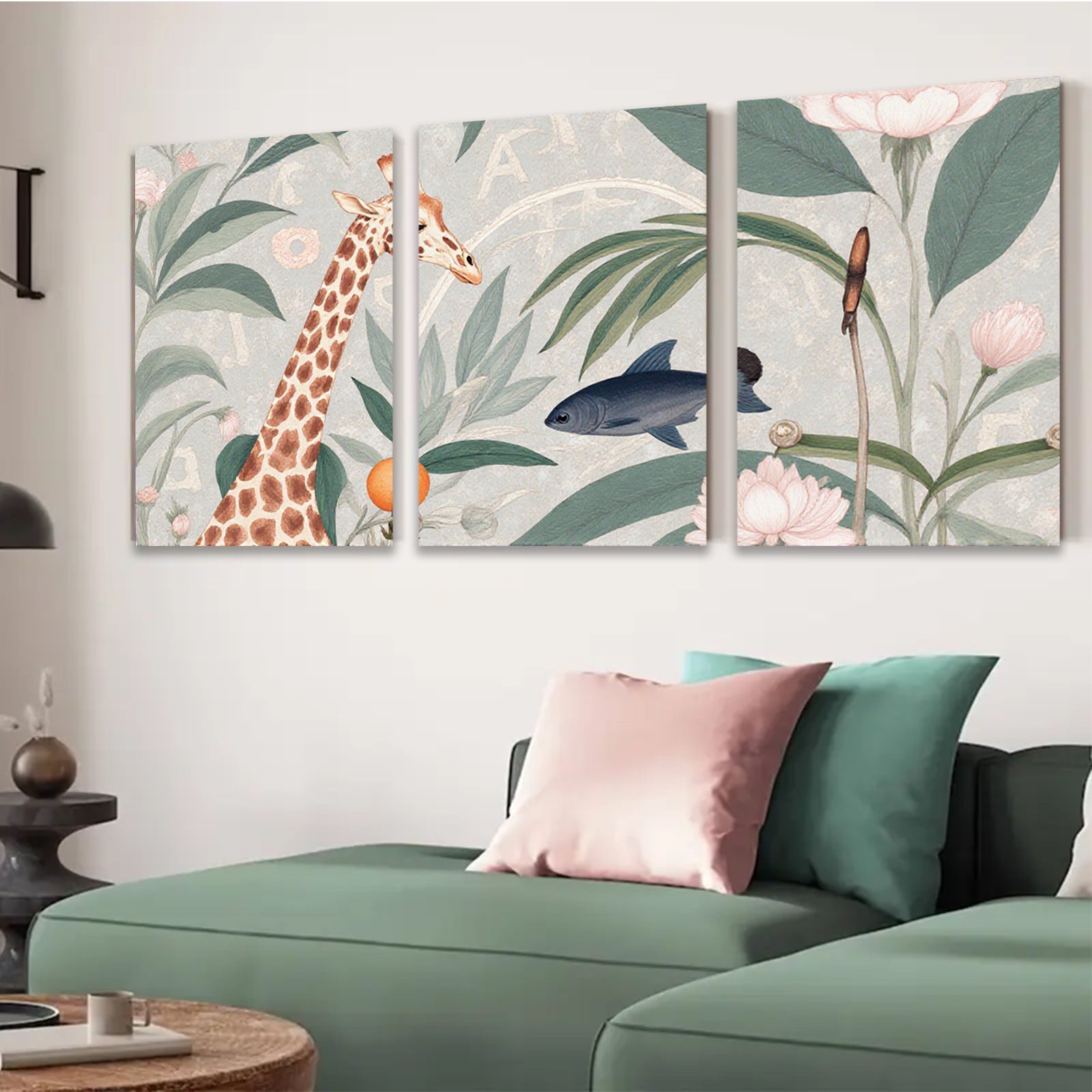 2D flat 1pc Giraffe bloom citrus botanical wall art decor for living room bedroom gallery wrapped canvas print modern farmhouse aesthetic