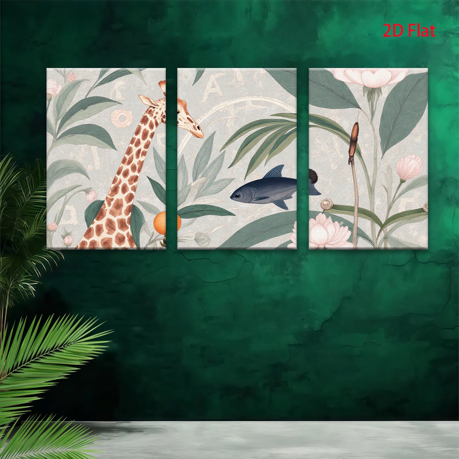2D flat 1pc Giraffe bloom citrus botanical wall art decor for living room bedroom gallery wrapped canvas print modern farmhouse aesthetic
