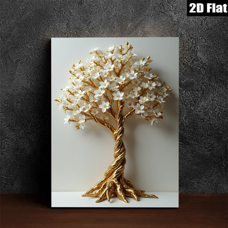 2D flat 1pc Gold Floral Tree Wall Art Modern Botanical Decor Living Room Bedroom Home Office Gallery Wrapped Canvas Prints Cozy Farmhouse Style