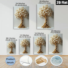2D flat 1pc Gold Floral Tree Wall Art Modern Botanical Decor Living Room Bedroom Home Office Gallery Wrapped Canvas Prints Cozy Farmhouse Style