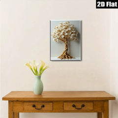 2D flat 1pc Gold Floral Tree Wall Art Modern Botanical Decor Living Room Bedroom Home Office Gallery Wrapped Canvas Prints Cozy Farmhouse Style