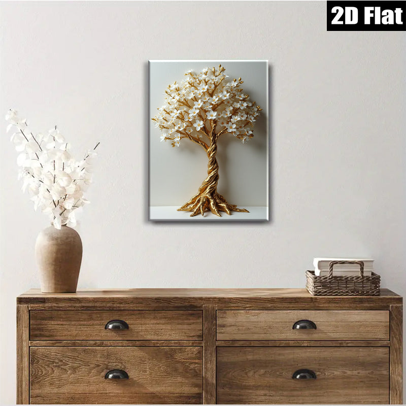 2D flat 1pc Gold Floral Tree Wall Art Modern Botanical Decor Living Room Bedroom Home Office Gallery Wrapped Canvas Prints Cozy Farmhouse Style