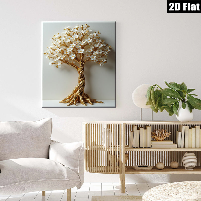 2D flat 1pc Gold Floral Tree Wall Art Modern Botanical Decor Living Room Bedroom Home Office Gallery Wrapped Canvas Prints Cozy Farmhouse Style