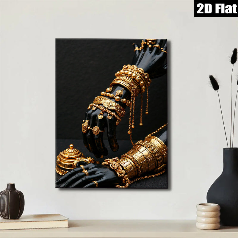 2D flat 1pc Golden Arm Cuffs Dramatic Wall Art Living Room Bedroom Gallery Wrapped Canvas Modern Farmhouse Style Coastal Decor