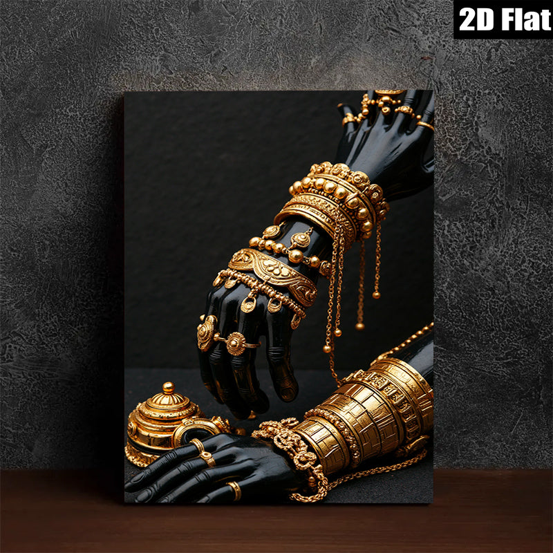 2D flat 1pc Golden Arm Cuffs Dramatic Wall Art Living Room Bedroom Gallery Wrapped Canvas Modern Farmhouse Style Coastal Decor
