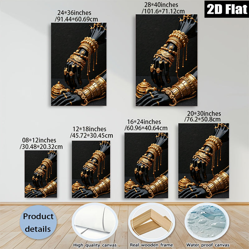 2D flat 1pc Golden Arm Cuffs Dramatic Wall Art Living Room Bedroom Gallery Wrapped Canvas Modern Farmhouse Style Coastal Decor