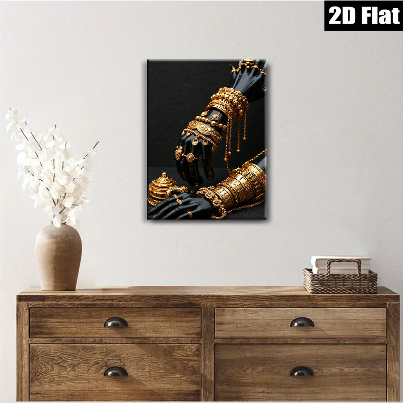 2D flat 1pc Golden Arm Cuffs Dramatic Wall Art Living Room Bedroom Gallery Wrapped Canvas Modern Farmhouse Style Coastal Decor