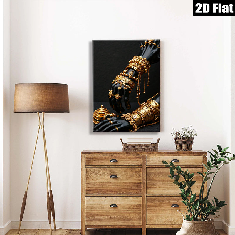 2D flat 1pc Golden Arm Cuffs Dramatic Wall Art Living Room Bedroom Gallery Wrapped Canvas Modern Farmhouse Style Coastal Decor