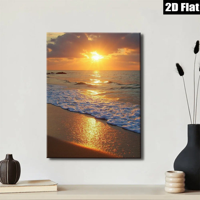 2D flat 1pc Golden Beach Sunset Coastal Wall Art Living Room Bedroom Decor Farmhouse Style Gallery Wrapped Canvas Prints Ready to Hang Modern Home Decorations