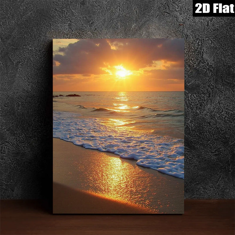 2D flat 1pc Golden Beach Sunset Coastal Wall Art Living Room Bedroom Decor Farmhouse Style Gallery Wrapped Canvas Prints Ready to Hang Modern Home Decorations