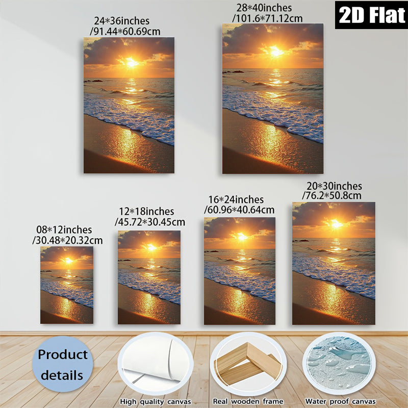 2D flat 1pc Golden Beach Sunset Coastal Wall Art Living Room Bedroom Decor Farmhouse Style Gallery Wrapped Canvas Prints Ready to Hang Modern Home Decorations