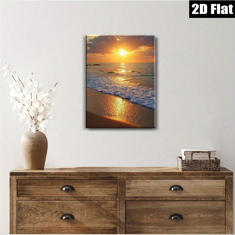 2D flat 1pc Golden Beach Sunset Coastal Wall Art Living Room Bedroom Decor Farmhouse Style Gallery Wrapped Canvas Prints Ready to Hang Modern Home Decorations