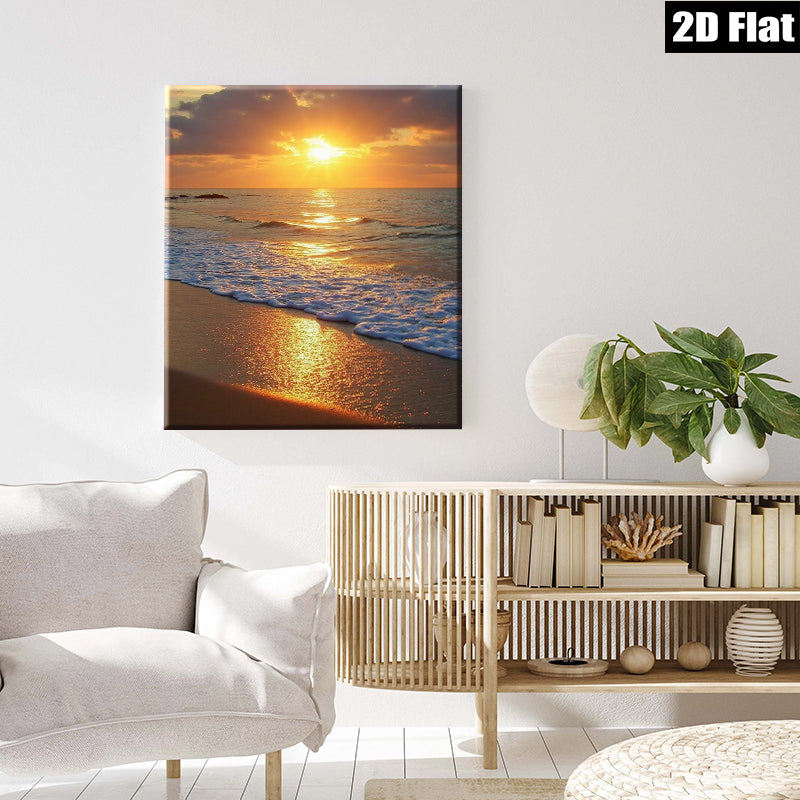 2D flat 1pc Golden Beach Sunset Coastal Wall Art Living Room Bedroom Decor Farmhouse Style Gallery Wrapped Canvas Prints Ready to Hang Modern Home Decorations
