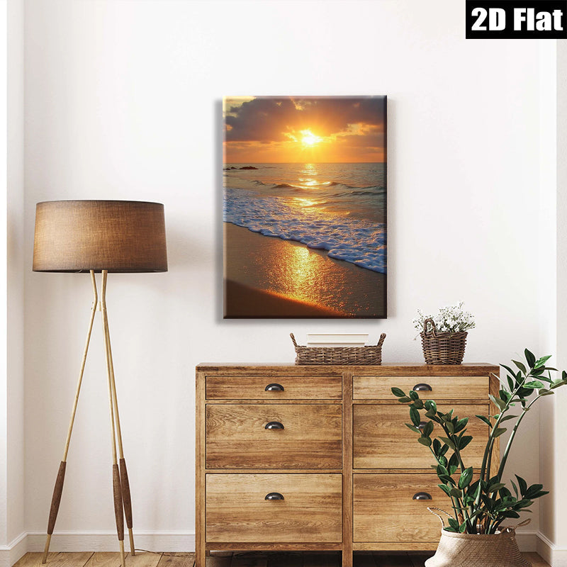 2D flat 1pc Golden Beach Sunset Coastal Wall Art Living Room Bedroom Decor Farmhouse Style Gallery Wrapped Canvas Prints Ready to Hang Modern Home Decorations