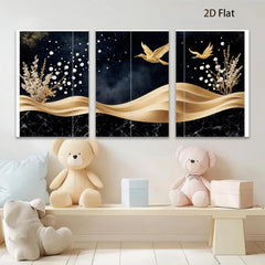2D flat 1pc Golden Birds Floral Wall Art Canvas Prints Modern Farmhouse Decor Living Room Bedroom Bathroom Home Office Gallery Wrapped Timeless Elegance Ready To Hang