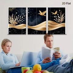 2D flat 1pc Golden Birds Floral Wall Art Canvas Prints Modern Farmhouse Decor Living Room Bedroom Bathroom Home Office Gallery Wrapped Timeless Elegance Ready To Hang