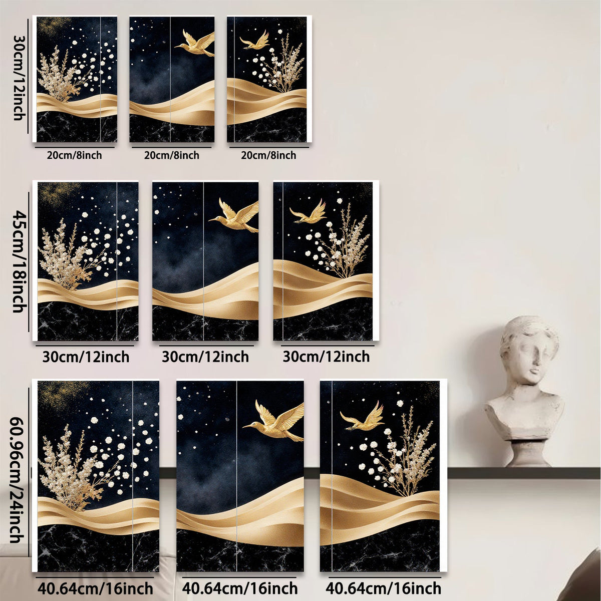 2D flat 1pc Golden Birds Floral Wall Art Canvas Prints Modern Farmhouse Decor Living Room Bedroom Bathroom Home Office Gallery Wrapped Timeless Elegance Ready To Hang