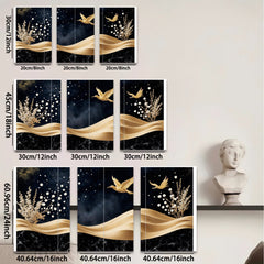 2D flat 1pc Golden Birds Floral Wall Art Canvas Prints Modern Farmhouse Decor Living Room Bedroom Bathroom Home Office Gallery Wrapped Timeless Elegance Ready To Hang