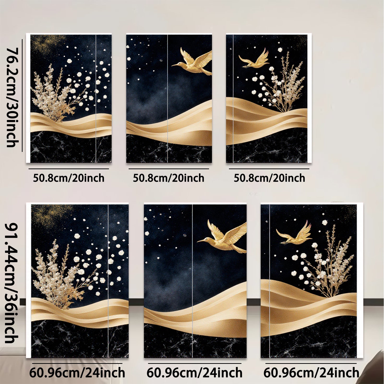 2D flat 1pc Golden Birds Floral Wall Art Canvas Prints Modern Farmhouse Decor Living Room Bedroom Bathroom Home Office Gallery Wrapped Timeless Elegance Ready To Hang