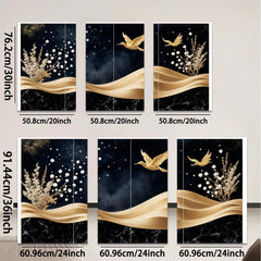 2D flat 1pc Golden Birds Floral Wall Art Canvas Prints Modern Farmhouse Decor Living Room Bedroom Bathroom Home Office Gallery Wrapped Timeless Elegance Ready To Hang
