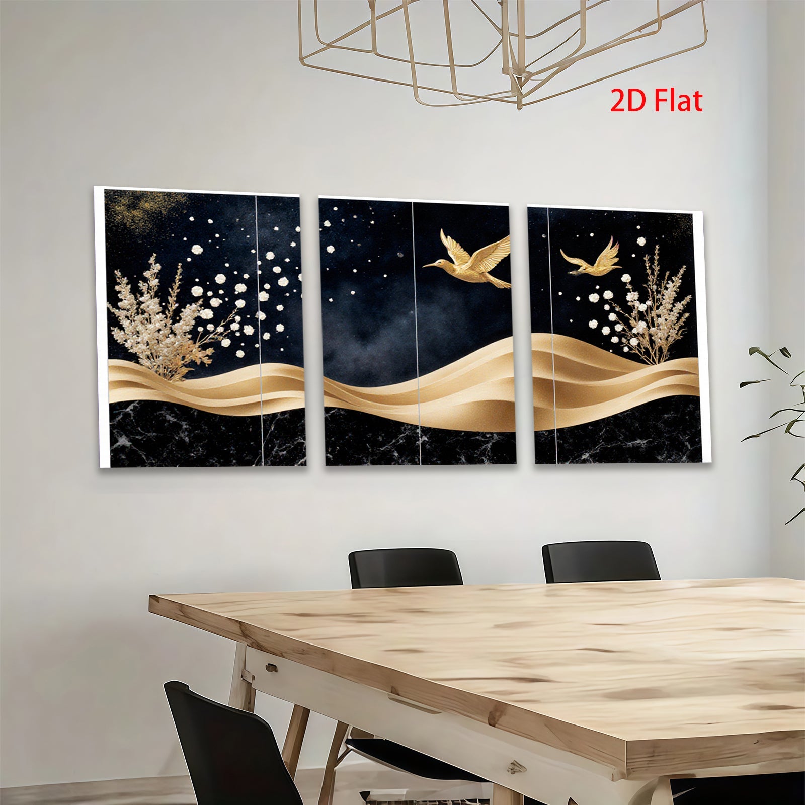 2D flat 1pc Golden Birds Floral Wall Art Canvas Prints Modern Farmhouse Decor Living Room Bedroom Bathroom Home Office Gallery Wrapped Timeless Elegance Ready To Hang