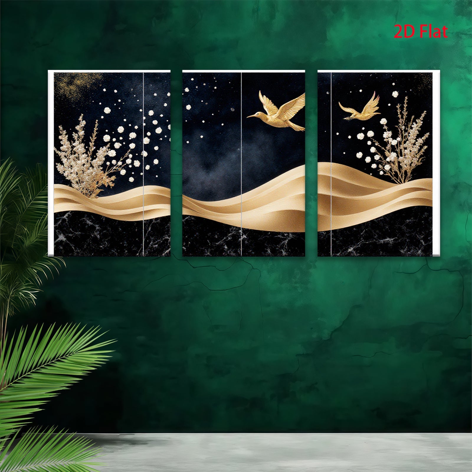 2D flat 1pc Golden Birds Floral Wall Art Canvas Prints Modern Farmhouse Decor Living Room Bedroom Bathroom Home Office Gallery Wrapped Timeless Elegance Ready To Hang