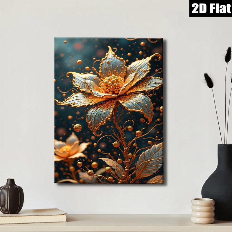 2D flat 1pc Golden Bloom Botanical Wall Art Decor Living Room Bedroom Office Gallery Wrapped Canvas Prints Modern Farmhouse Aesthetic Home D��cor Cozy Vibes