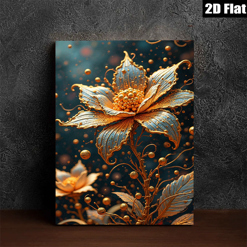 2D flat 1pc Golden Bloom Botanical Wall Art Decor Living Room Bedroom Office Gallery Wrapped Canvas Prints Modern Farmhouse Aesthetic Home D��cor Cozy Vibes