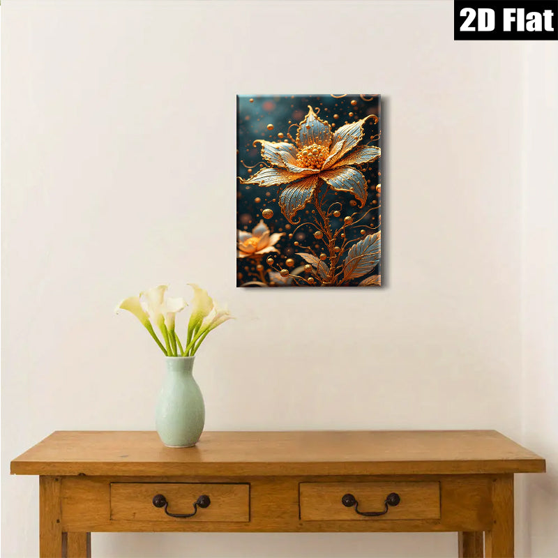 2D flat 1pc Golden Bloom Botanical Wall Art Decor Living Room Bedroom Office Gallery Wrapped Canvas Prints Modern Farmhouse Aesthetic Home D��cor Cozy Vibes