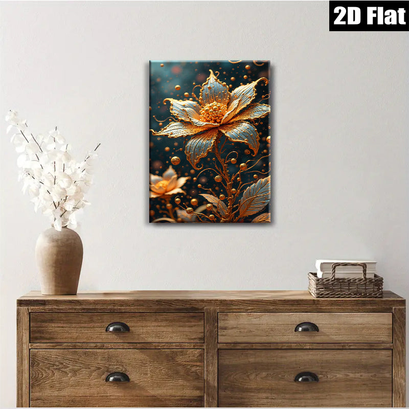 2D flat 1pc Golden Bloom Botanical Wall Art Decor Living Room Bedroom Office Gallery Wrapped Canvas Prints Modern Farmhouse Aesthetic Home D��cor Cozy Vibes
