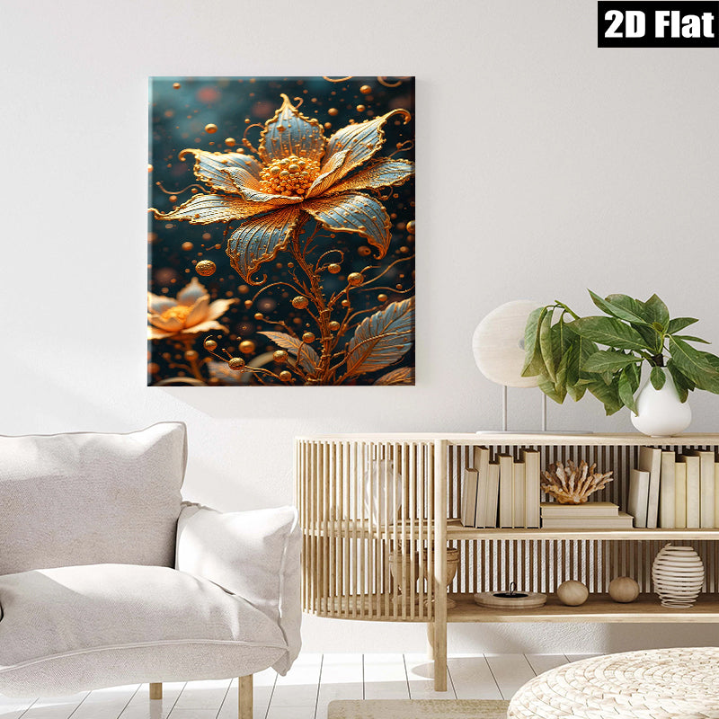 2D flat 1pc Golden Bloom Botanical Wall Art Decor Living Room Bedroom Office Gallery Wrapped Canvas Prints Modern Farmhouse Aesthetic Home D��cor Cozy Vibes