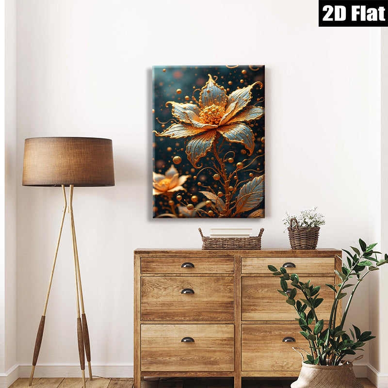 2D flat 1pc Golden Bloom Botanical Wall Art Decor Living Room Bedroom Office Gallery Wrapped Canvas Prints Modern Farmhouse Aesthetic Home D��cor Cozy Vibes