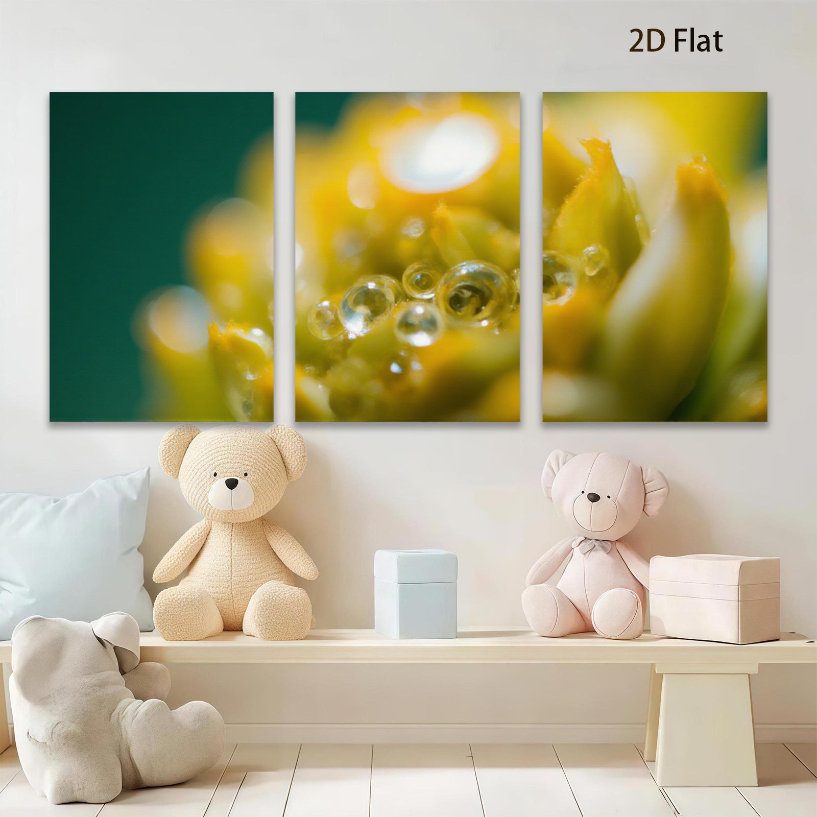 2D flat 1pc Golden Bloom Dew Drops Botanical Wall Art Living Room Bedroom Decor Farmhouse Style Gallery Wrapped Canvas Prints Modern Minimalist Artwork