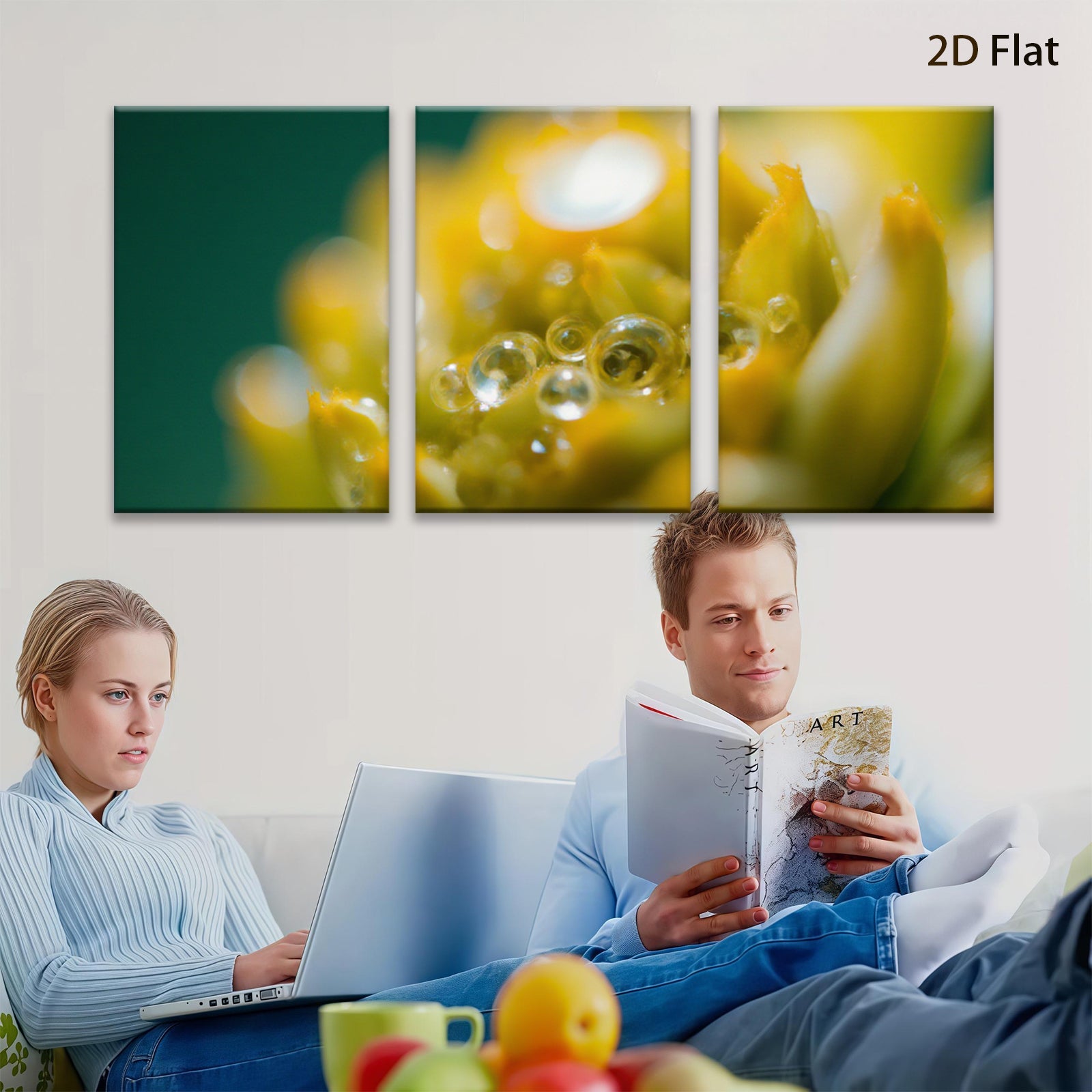 2D flat 1pc Golden Bloom Dew Drops Botanical Wall Art Living Room Bedroom Decor Farmhouse Style Gallery Wrapped Canvas Prints Modern Minimalist Artwork