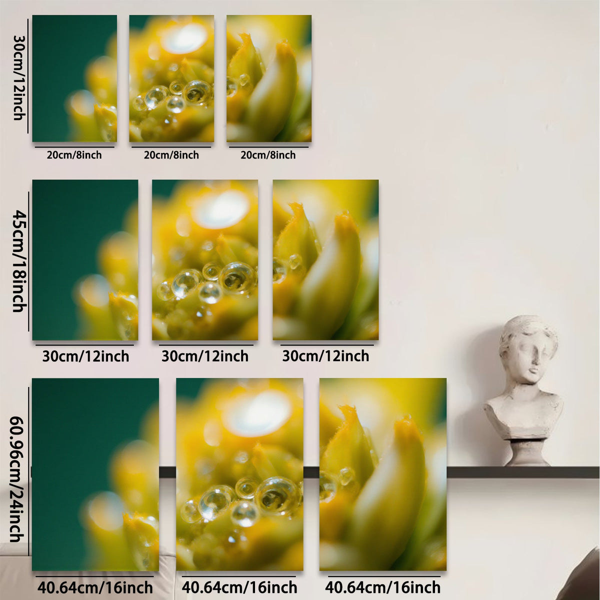2D flat 1pc Golden Bloom Dew Drops Botanical Wall Art Living Room Bedroom Decor Farmhouse Style Gallery Wrapped Canvas Prints Modern Minimalist Artwork