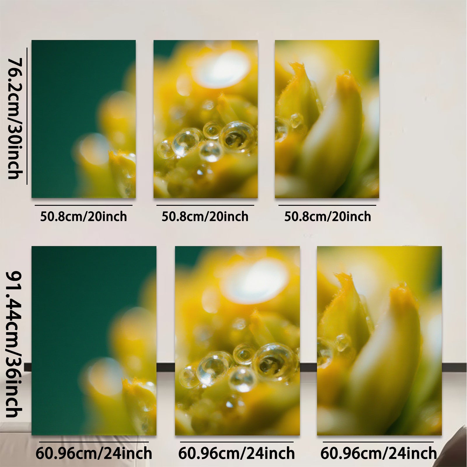 2D flat 1pc Golden Bloom Dew Drops Botanical Wall Art Living Room Bedroom Decor Farmhouse Style Gallery Wrapped Canvas Prints Modern Minimalist Artwork