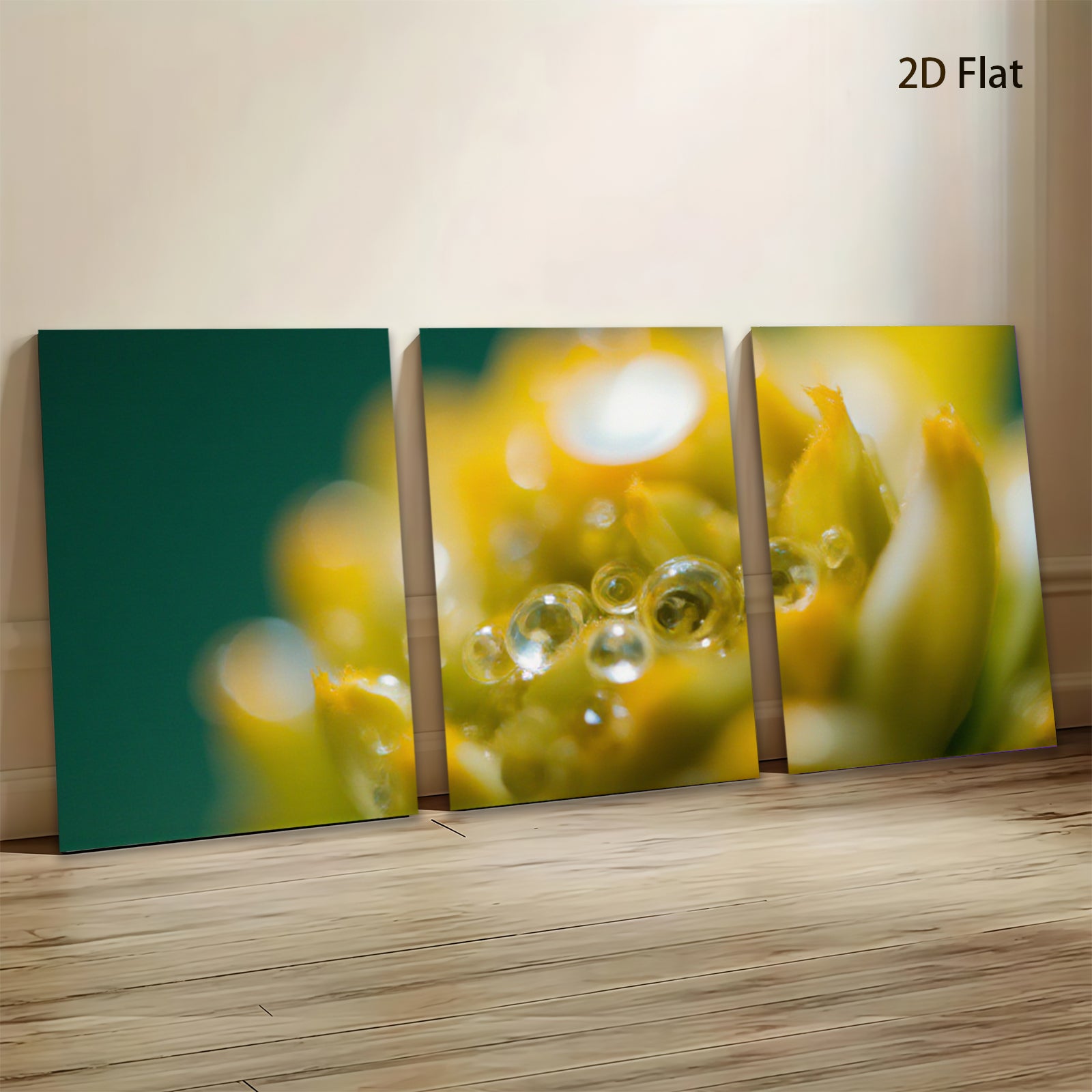 2D flat 1pc Golden Bloom Dew Drops Botanical Wall Art Living Room Bedroom Decor Farmhouse Style Gallery Wrapped Canvas Prints Modern Minimalist Artwork