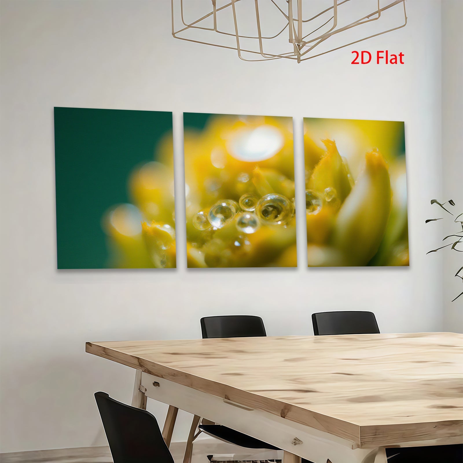 2D flat 1pc Golden Bloom Dew Drops Botanical Wall Art Living Room Bedroom Decor Farmhouse Style Gallery Wrapped Canvas Prints Modern Minimalist Artwork