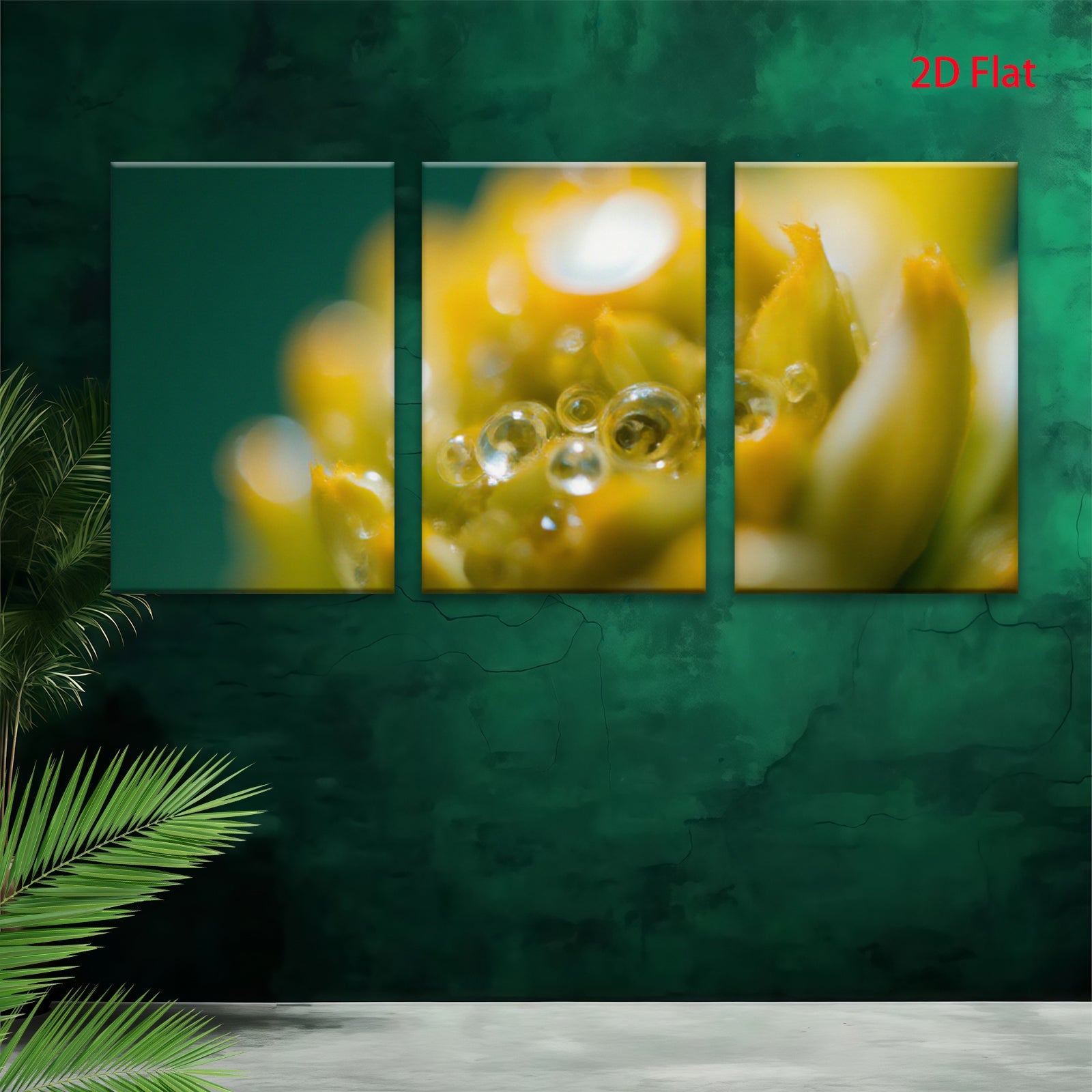 2D flat 1pc Golden Bloom Dew Drops Botanical Wall Art Living Room Bedroom Decor Farmhouse Style Gallery Wrapped Canvas Prints Modern Minimalist Artwork