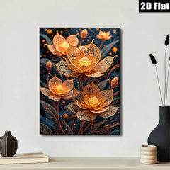 2D flat 1pc Golden Bloom Floral Art Canvas Wall Decor Living Room Bedroom Modern Farmhouse Style Gallery Wrapped Ready to Hang