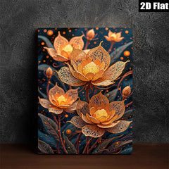 2D flat 1pc Golden Bloom Floral Art Canvas Wall Decor Living Room Bedroom Modern Farmhouse Style Gallery Wrapped Ready to Hang